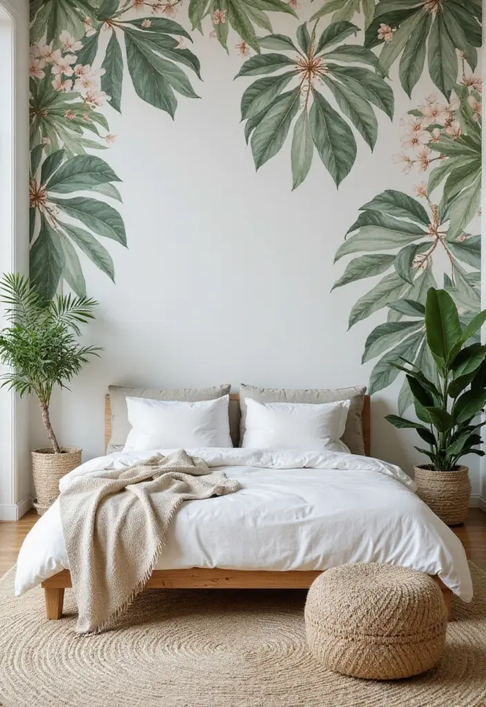 29 Green Guest Room Inspirations That Bring Nature Inside - 2. Botanical Wallpaper