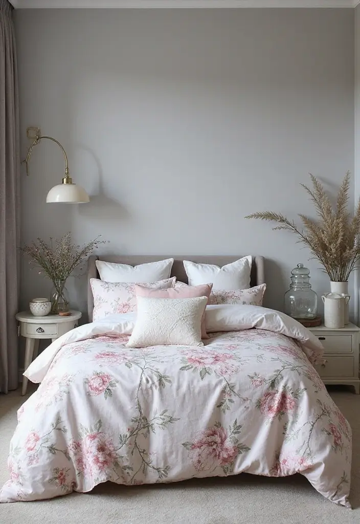 29 Grey Guest Room Inspirations That Feel Chic and Neutral - 22. Grey and Floral Patterns