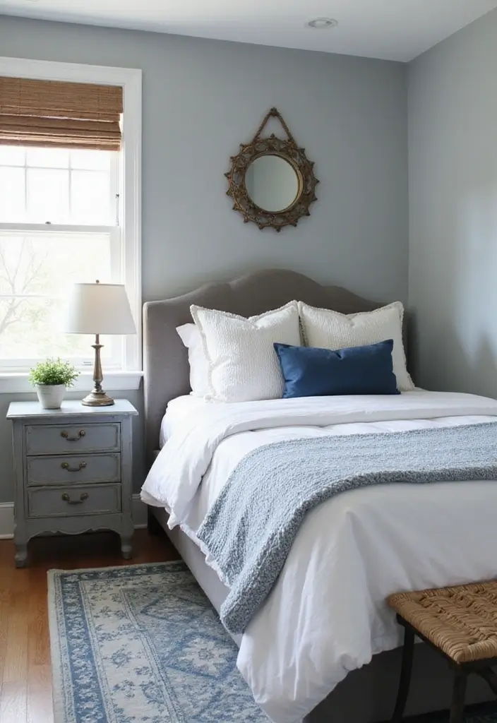 29 Grey Guest Room Inspirations That Feel Chic and Neutral - 26. Grey and Blue Serenity