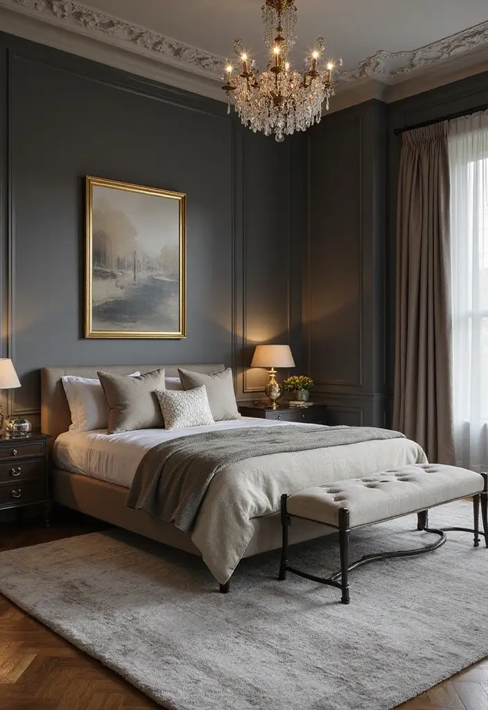 29 Grey Guest Room Inspirations That Feel Chic and Neutral - 29. Grey and Golden Accents