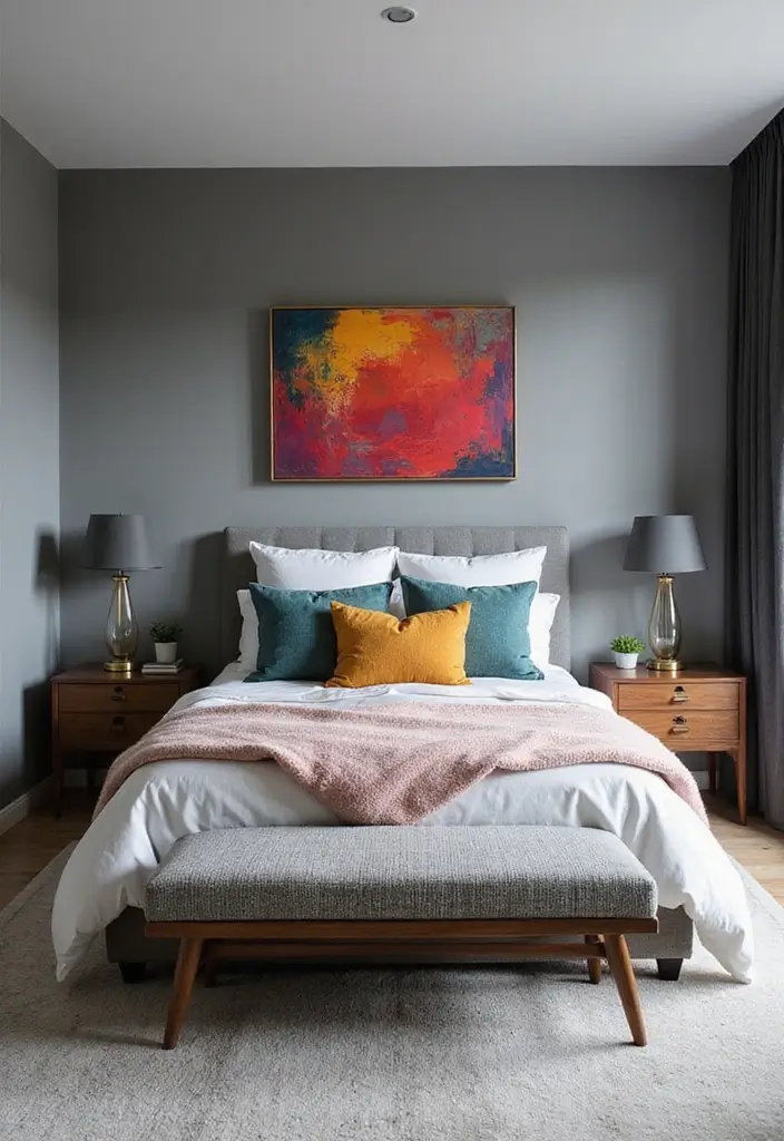 29 Grey Guest Room Inspirations That Feel Chic and Neutral - 5. Grey with a Pop of Color