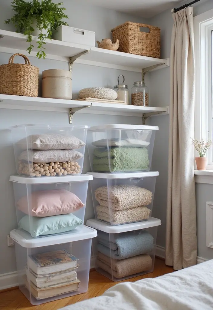 29 Guest Room Storage Hacks That Keep Everything Tidy - 15. Use Clear Containers for Storage Visibility