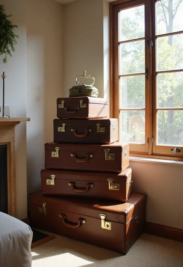 29 Guest Room Storage Hacks That Keep Everything Tidy - 8. Vintage Suitcases as Storage
