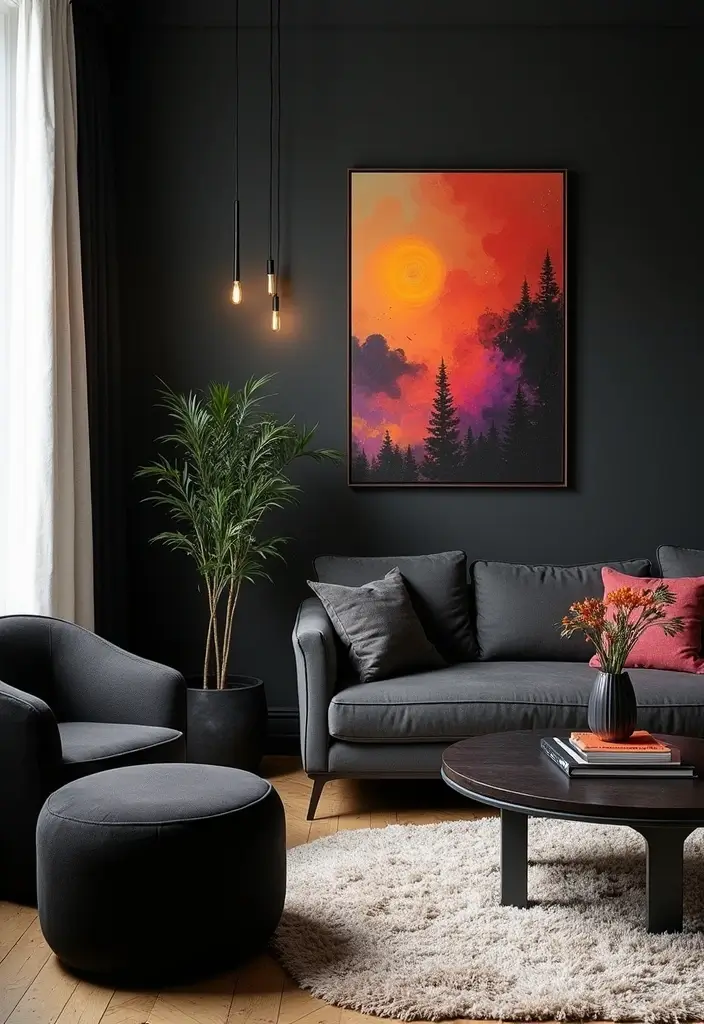 29 Guest Rooms with Black Furniture That Add Bold Style - 10. Bold Artwork Accents