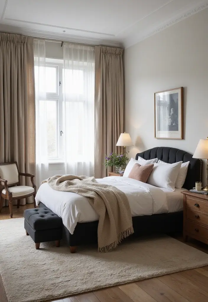 29 Guest Rooms with Black Furniture That Add Bold Style - 11. Soft Black and Pastel Combinations