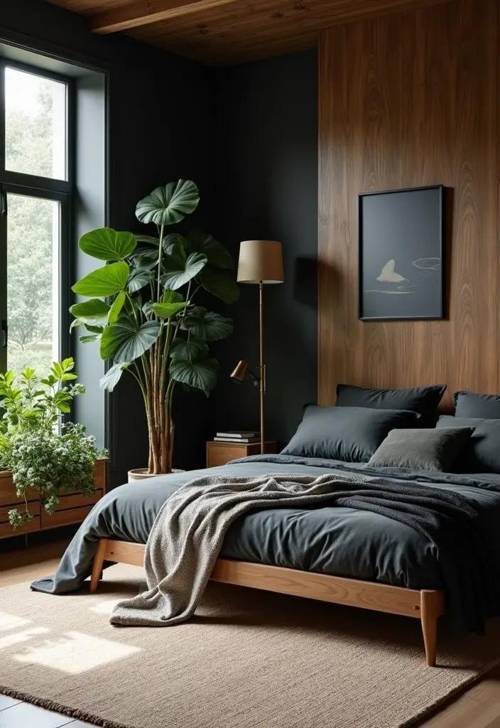 29 Guest Rooms with Black Furniture That Add Bold Style - 12. Black Furniture with Natural Elements