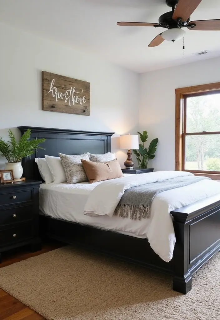 29 Guest Rooms with Black Furniture That Add Bold Style - 19. Modern Farmhouse Feel
