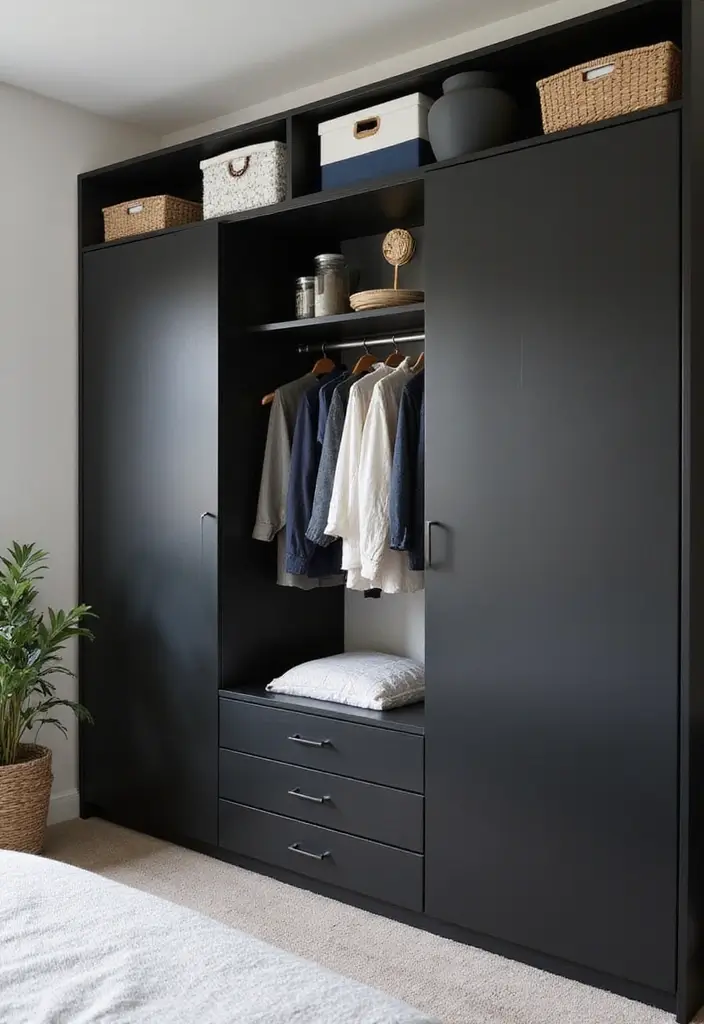 29 Guest Rooms with Black Furniture That Add Bold Style - 24. Smart Storage Solutions