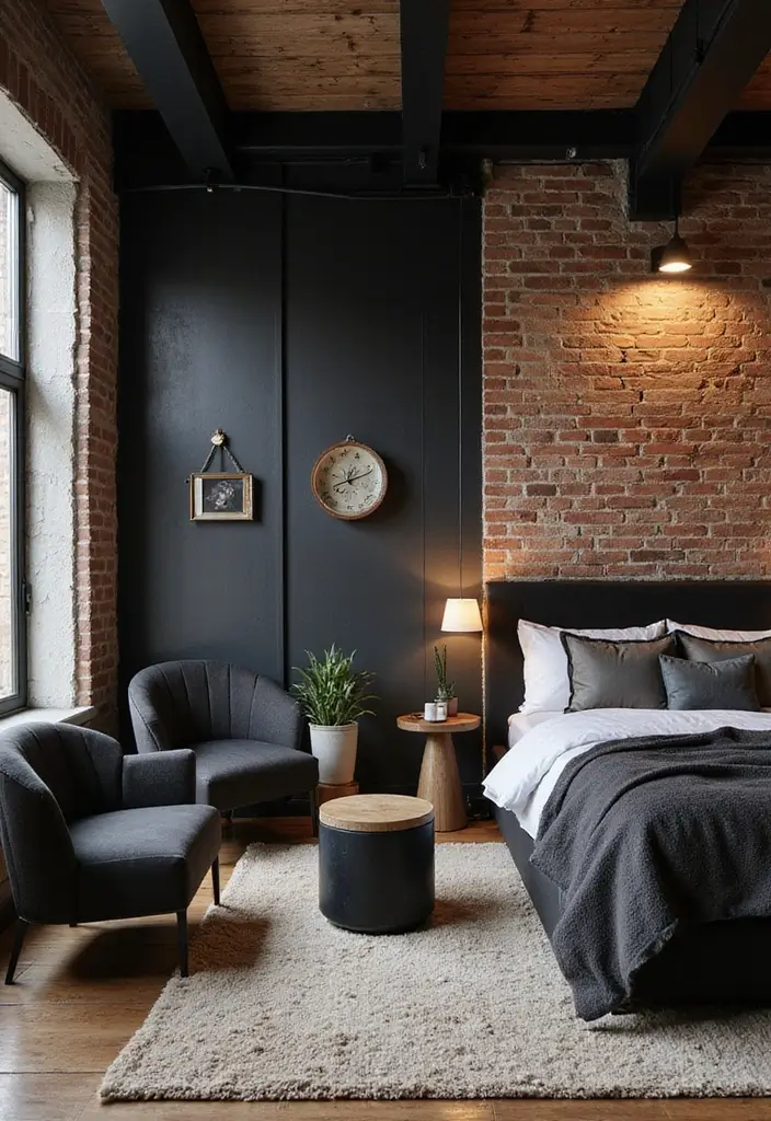 29 Guest Rooms with Black Furniture That Add Bold Style - 3. Industrial Chic Vibes