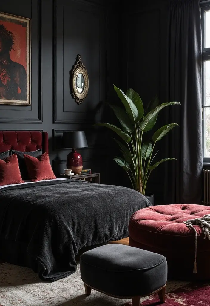 29 Guest Rooms with Black Furniture That Add Bold Style - 9. Black Furniture with Jewel Tones
