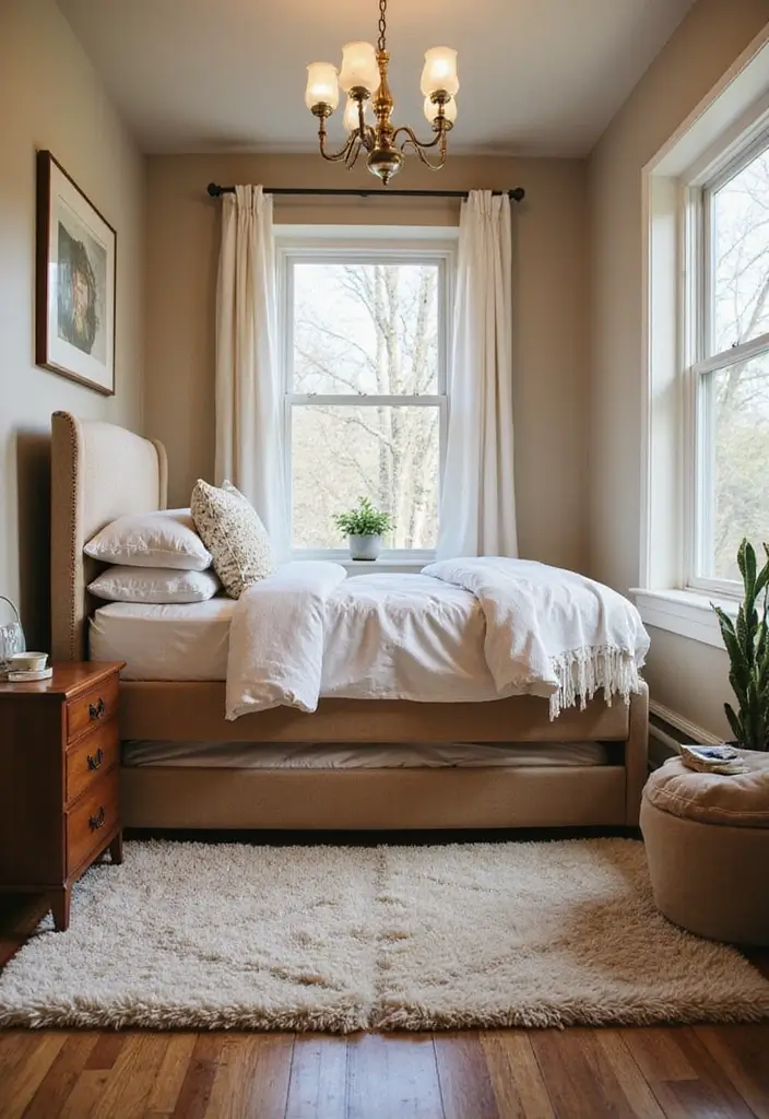 29 Trundle Bed Guest Room Designs That Maximize Sleeping Space - 25. Soft and Cozy Rugs