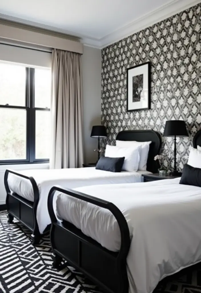 29 Twin Beds Guest Room Designs Perfect for Families - 15. Bold Monochrome