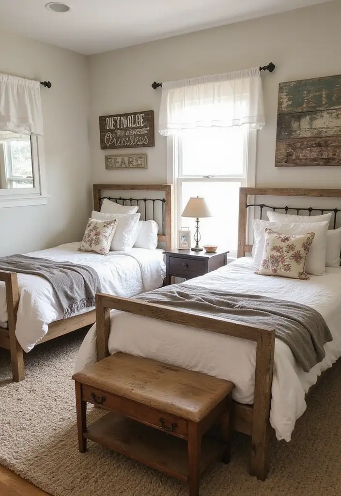 29 Twin Beds Guest Room Designs Perfect for Families - 16. Farmhouse Style