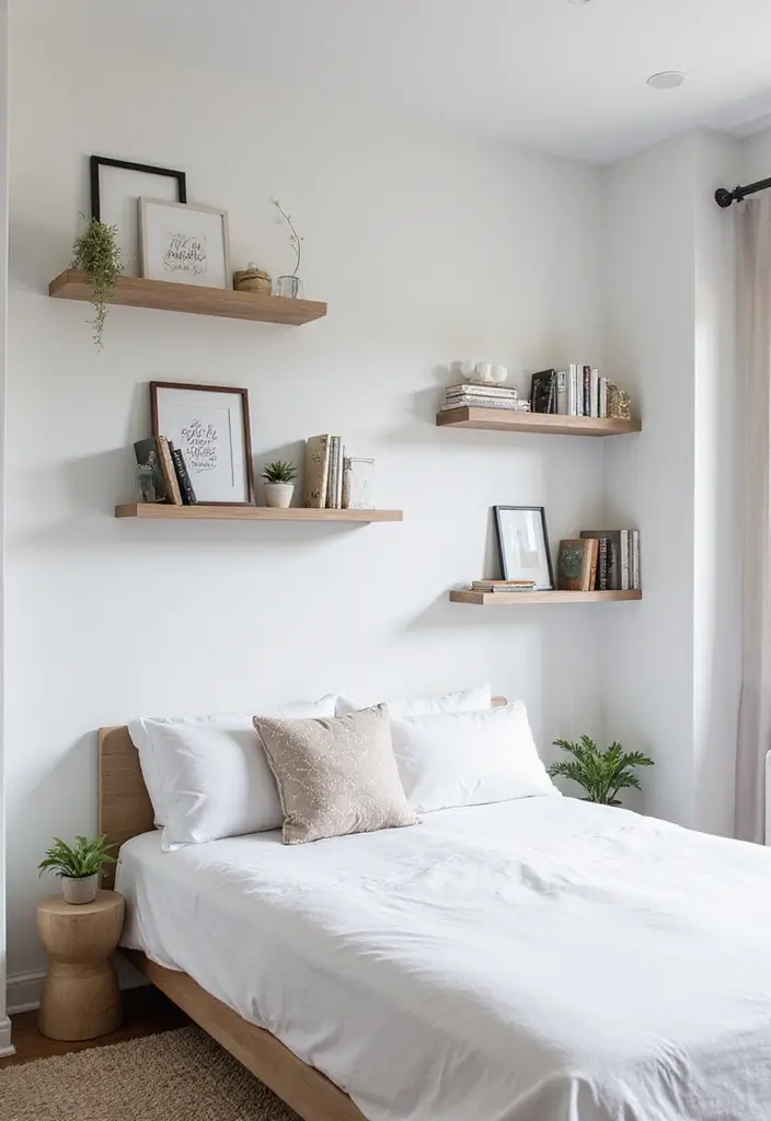 29 White Guest Room Ideas That Look Fresh and Bright - 10. Utilize Wall Space Creatively