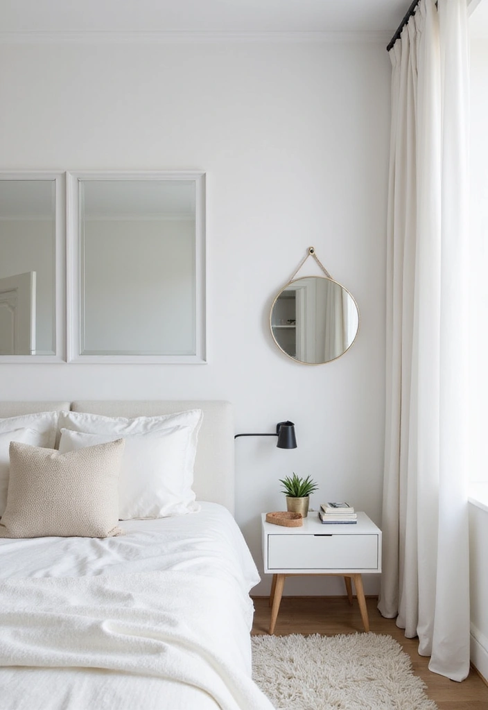 29 White Guest Room Ideas That Look Fresh and Bright - 14. Use Mirrors to Enhance Space