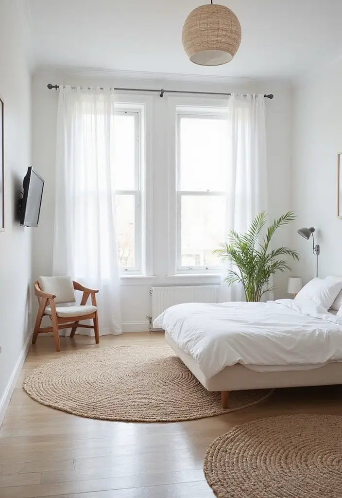 29 White Guest Room Ideas That Look Fresh and Bright - 25. Define Spaces with Rugs