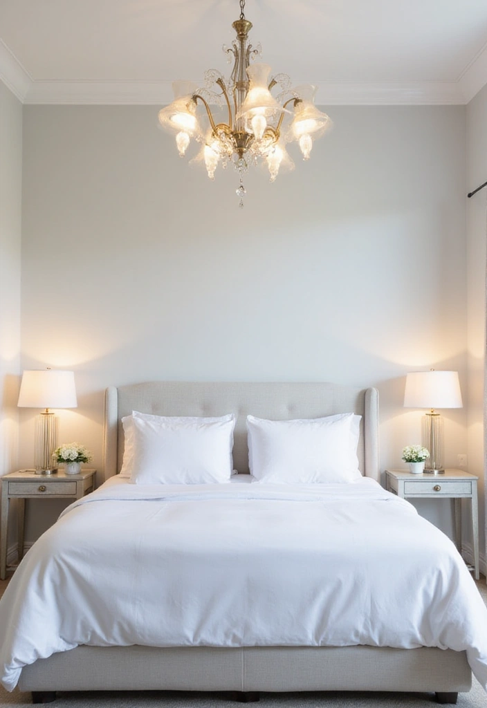 29 White Guest Room Ideas That Look Fresh and Bright - 6. Opt for Statement Lighting