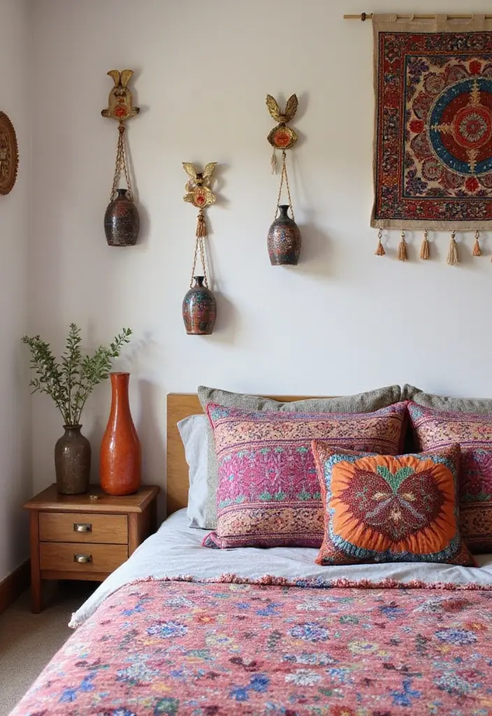 30 Bohemian Guest Room Ideas That Feel Vibrant and Relaxed - 13. Bright Accessories