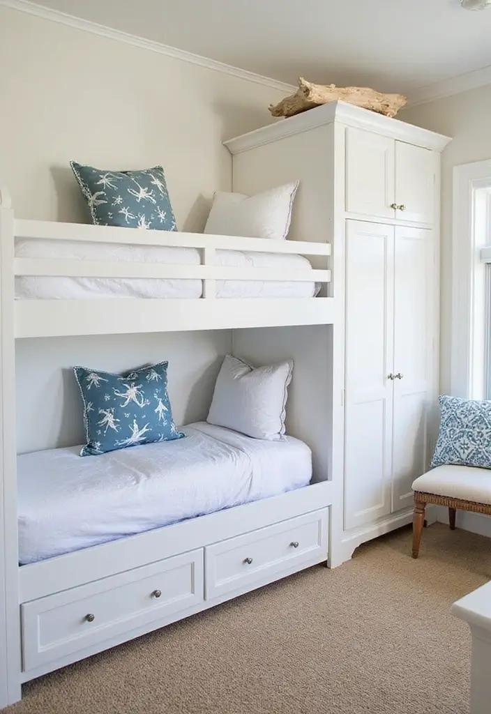 30 Bunk Beds for Guest Room Ideas Perfect for Extra Guests - 10. Beachy Vibes with Nautical Bunk Beds