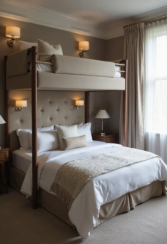 30 Bunk Beds for Guest Room Ideas Perfect for Extra Guests - 12. Elegant Bunk Beds with Upholstered Headboards