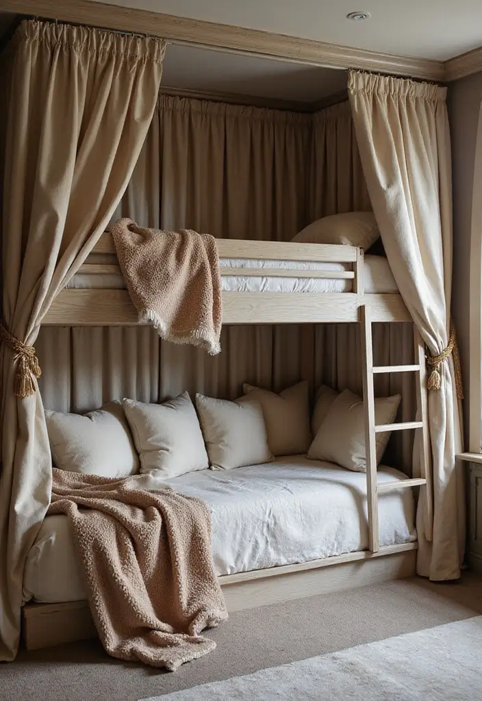 30 Bunk Beds for Guest Room Ideas Perfect for Extra Guests - 15. Luxurious Fabrics and Textures