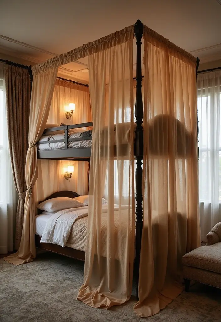 30 Bunk Beds for Guest Room Ideas Perfect for Extra Guests - 27. Elegant Canopy Bunk Beds