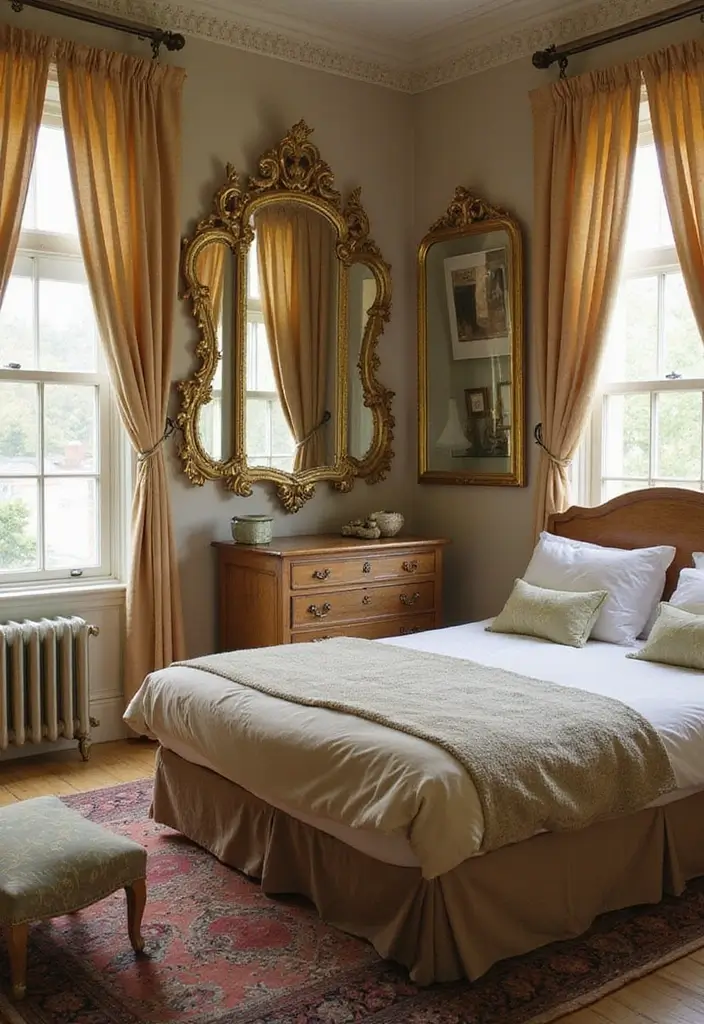 30 Cottage Guest Room Ideas Full of Warmth and Comfort - 24. Vintage Mirrors
