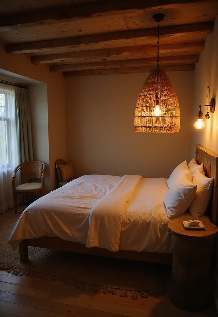 30 Cottage Guest Room Ideas Full of Warmth and Comfort - 9. Rustic Lighting Fixtures