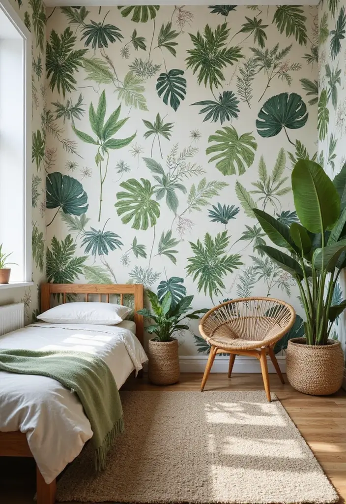 30 Guest Room Wallpaper Designs That Transform the Walls 1 30 Guest Room Wallpaper Designs That Transform the Walls - 1. Botanical Bliss