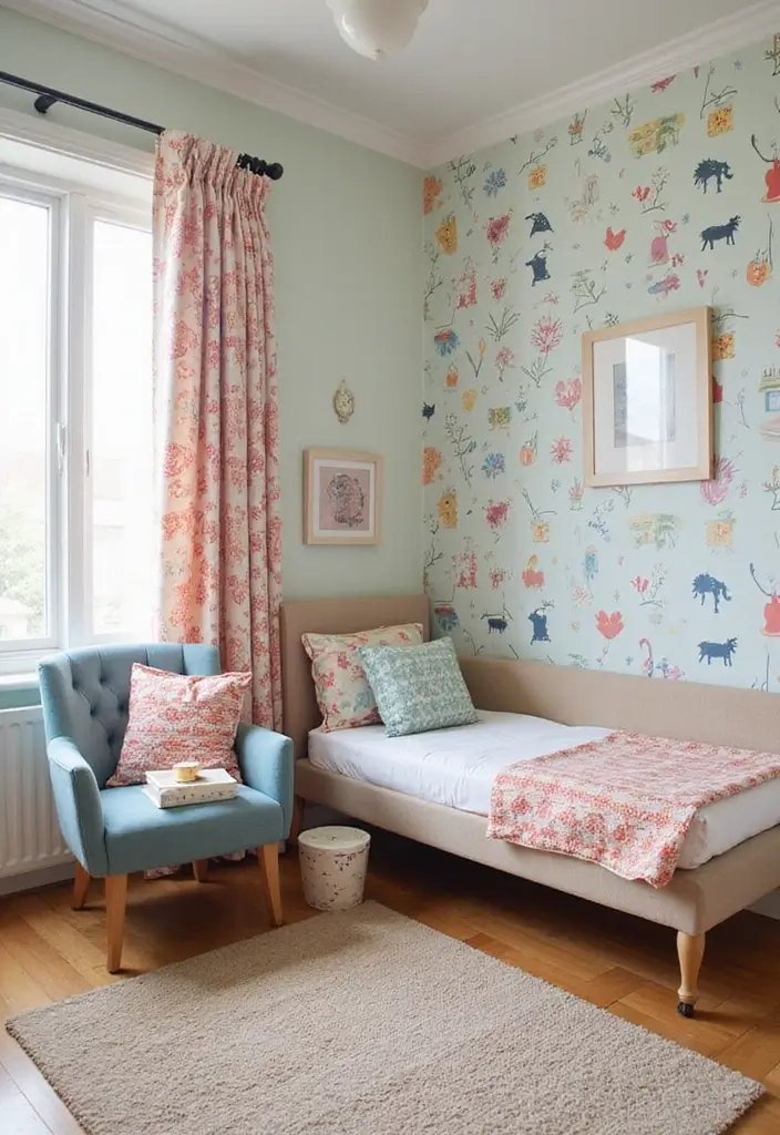 30 Guest Room Wallpaper Designs That Transform the Walls 10 30 Guest Room Wallpaper Designs That Transform the Walls - 10. Whimsical Designs
