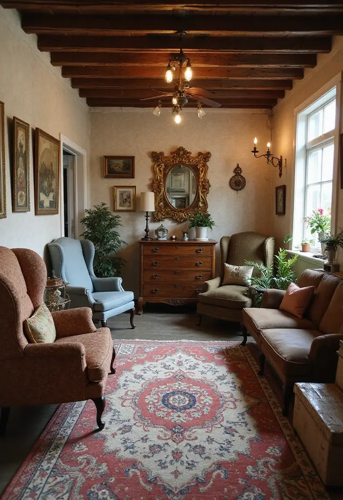 30 Guest Room in Basement Ideas That Look Bright and Cozy - 16. Vintage Finds for Character