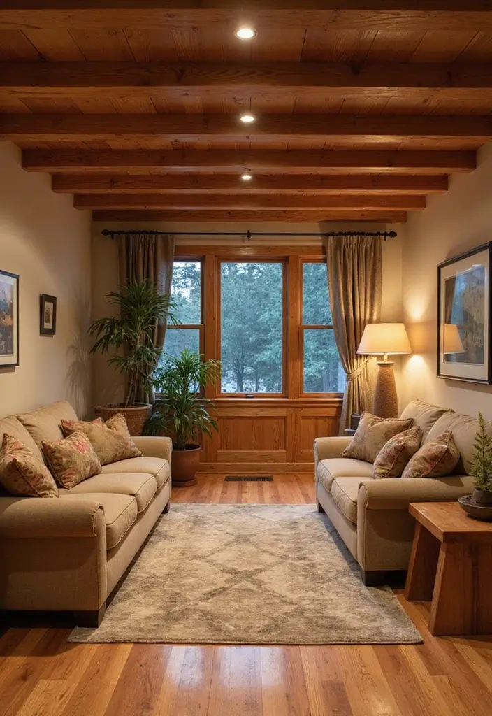 30 Guest Room in Basement Ideas That Look Bright and Cozy - 20. Warm Wood Finishes