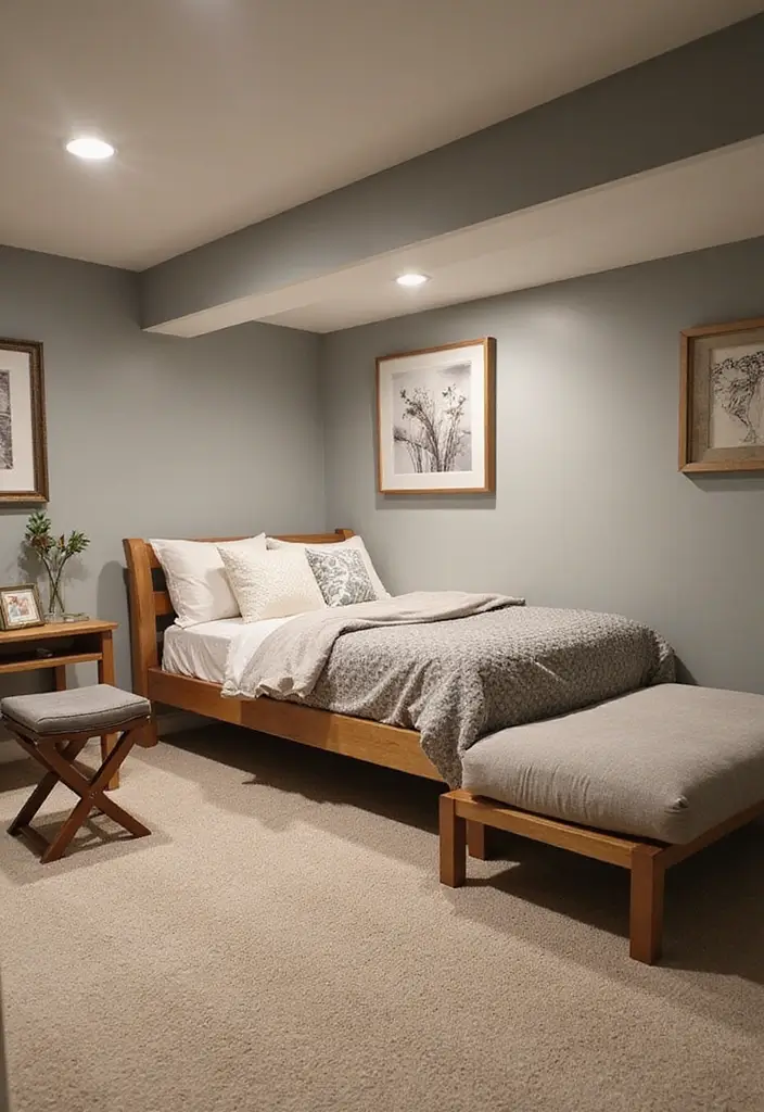 30 Guest Room in Basement Ideas That Look Bright and Cozy - 24. Smart Use of Space with Folding Furniture