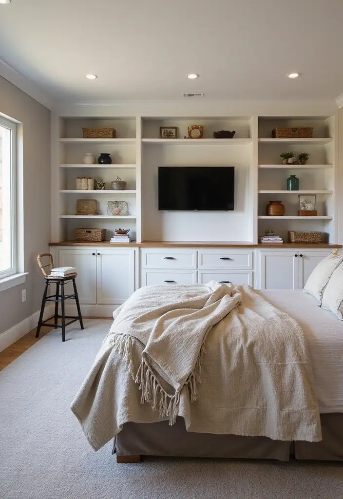 30 Guest Room in Basement Ideas That Look Bright and Cozy - 27. Custom Built-ins for Style