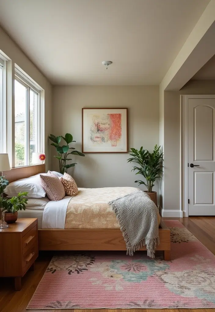 30 Guest Room in Basement Ideas That Look Bright and Cozy - 28. Neutral Foundation with Colorful Accents