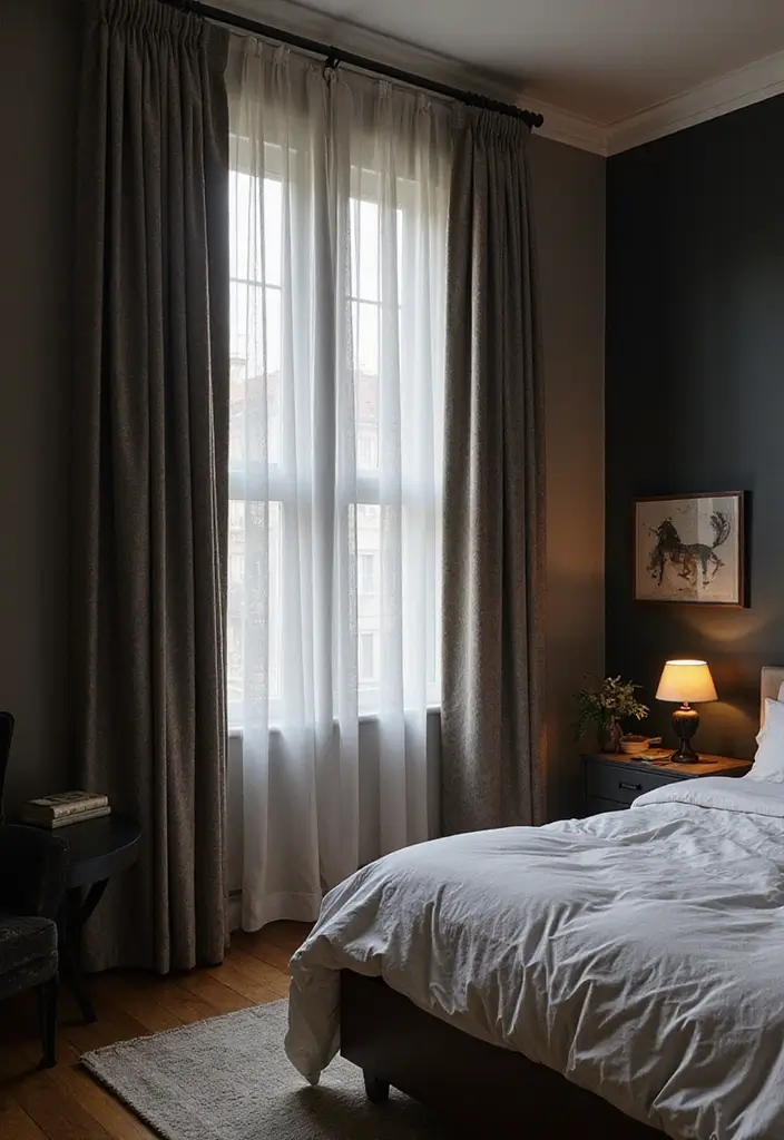 30 Moody Guest Room Inspirations That Feel Cozy and Elegant - 16. Elegant Curtains