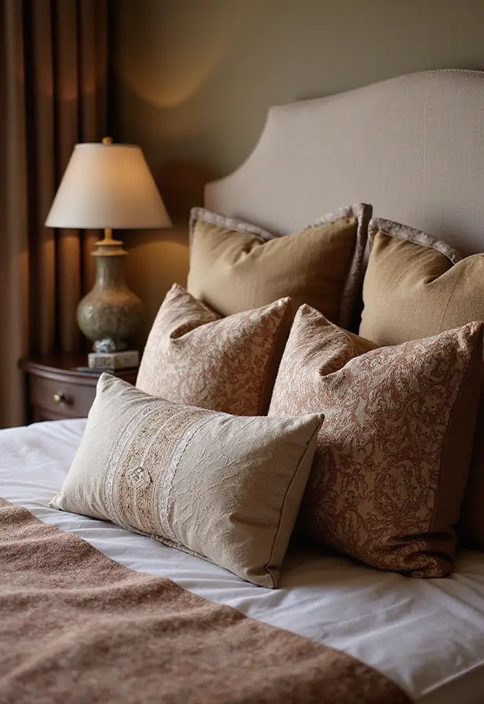 30 Moody Guest Room Inspirations That Feel Cozy and Elegant - 26. Elegant Decorative Pillows