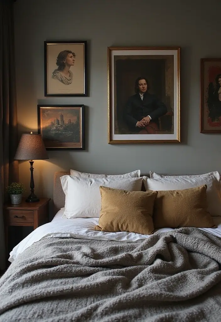 30 Moody Guest Room Inspirations That Feel Cozy and Elegant - 7. Moody Artwork Choices