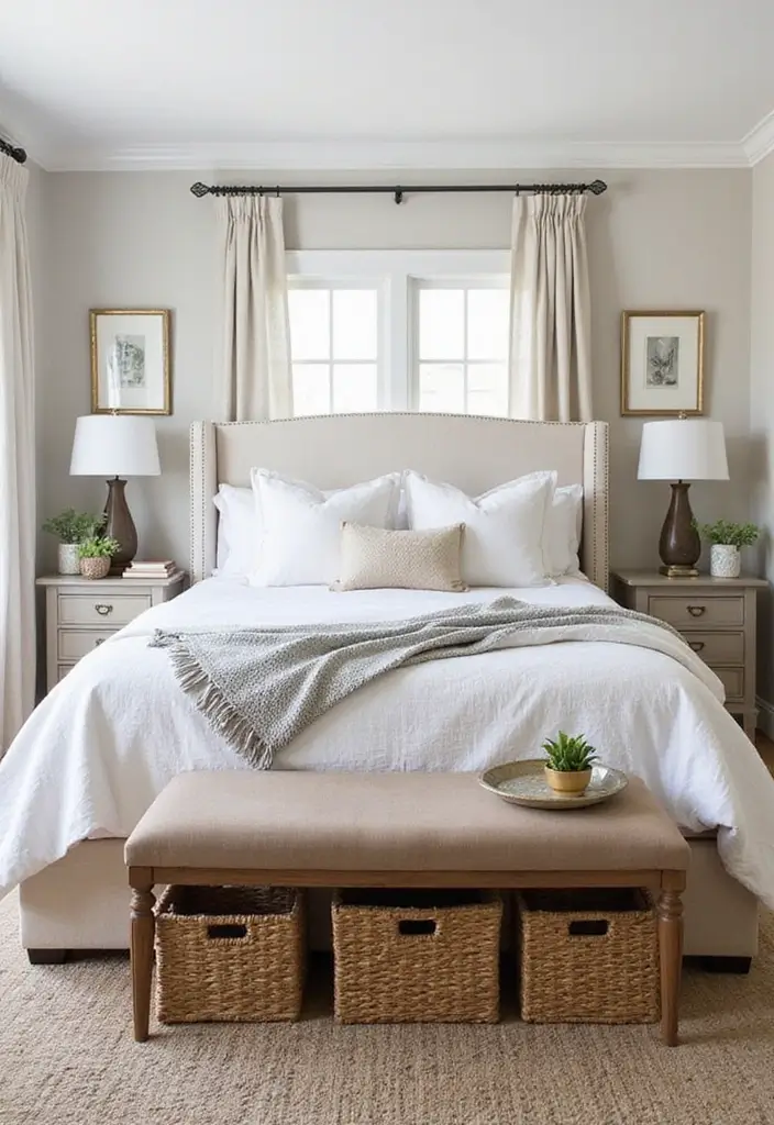 30 Multipurpose Guest Room Ideas That Save Space - 13. Stylish Bedding Storage