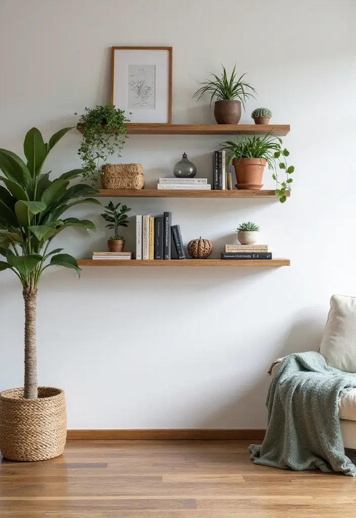 30 Multipurpose Guest Room Ideas That Save Space - 2. Floating Shelves for Storage and Decor