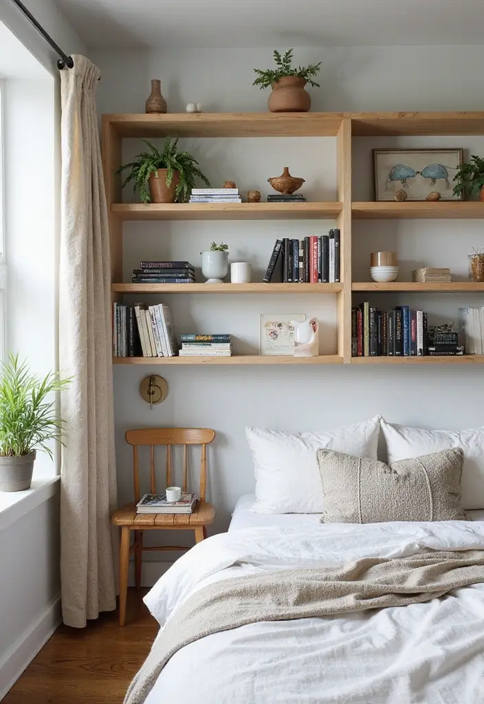 30 Multipurpose Guest Room Ideas That Save Space - 24. Open-Concept Shelving