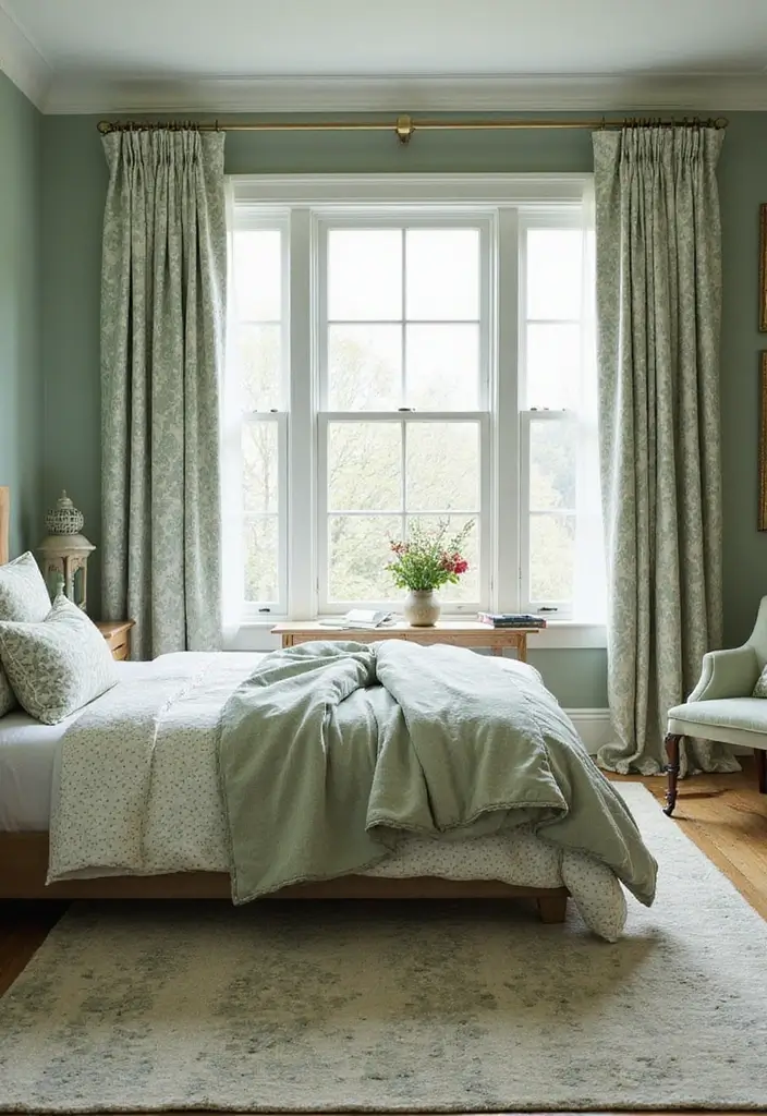30 Sage Green Guest Room Inspirations That Feel Soft and Calm 12 30 Sage Green Guest Room Inspirations That Feel Soft and Calm - 12. Subtle Patterns in Decor