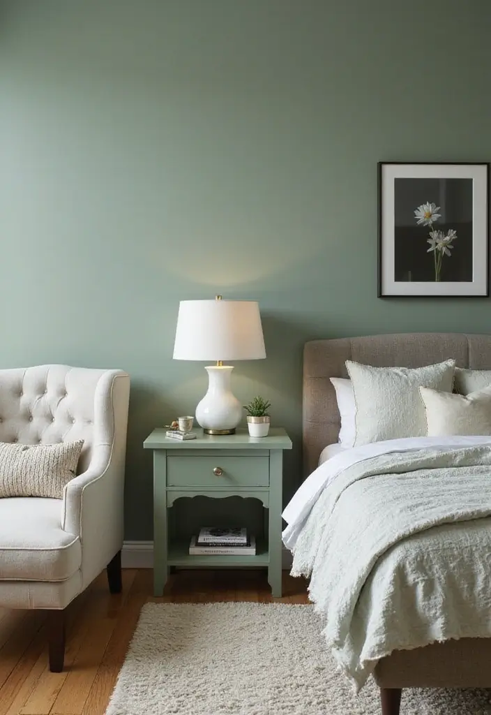 30 Sage Green Guest Room Inspirations That Feel Soft and Calm 19 30 Sage Green Guest Room Inspirations That Feel Soft and Calm - 19. Stylish Nightstands