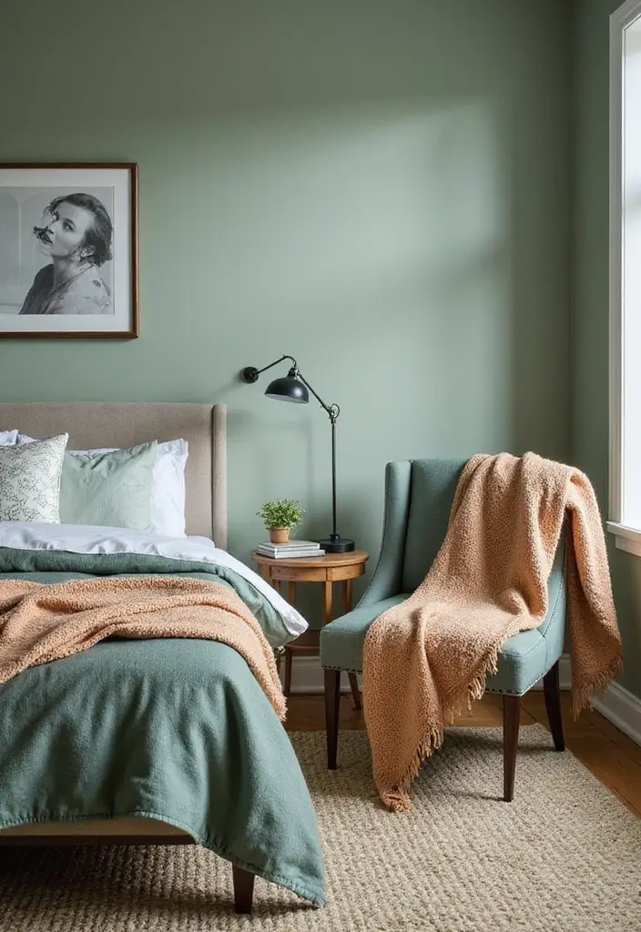 30 Sage Green Guest Room Inspirations That Feel Soft and Calm 21 30 Sage Green Guest Room Inspirations That Feel Soft and Calm - 21. Versatile Throw Blankets
