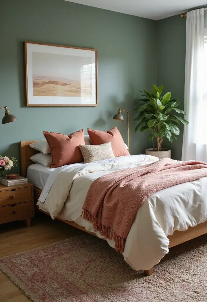 30 Sage Green Guest Room Inspirations That Feel Soft and Calm 22 30 Sage Green Guest Room Inspirations That Feel Soft and Calm - 22. Accent Colors That Pop