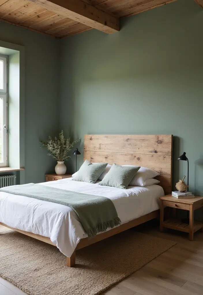 30 Sage Green Guest Room Inspirations That Feel Soft and Calm 23 30 Sage Green Guest Room Inspirations That Feel Soft and Calm - 23. Natural Wood Accents