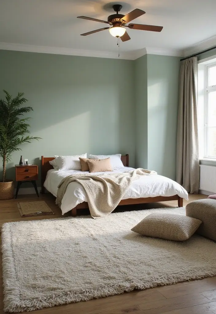 30 Sage Green Guest Room Inspirations That Feel Soft and Calm 27 30 Sage Green Guest Room Inspirations That Feel Soft and Calm - 27. Soft, Warm Throw Rugs