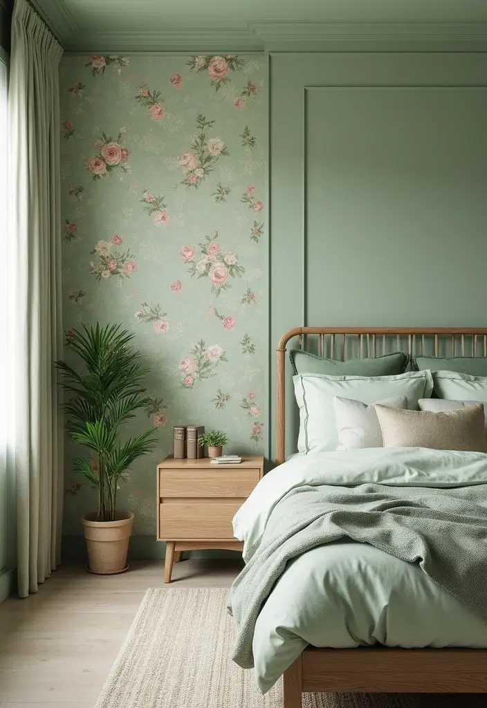 30 Sage Green Guest Room Inspirations That Feel Soft and Calm 8 30 Sage Green Guest Room Inspirations That Feel Soft and Calm - 8. Fun Wallpaper Designs