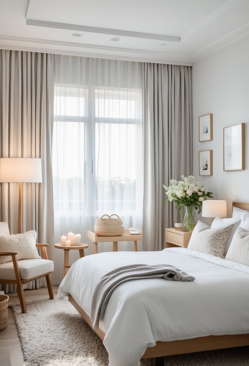 How to Decorate Guest Room: Complete Guide for a Welcoming Space 2 A tidy and welcoming guest bedroom with a made bed, nightstand, armchair, window with curtains, and decorative items.