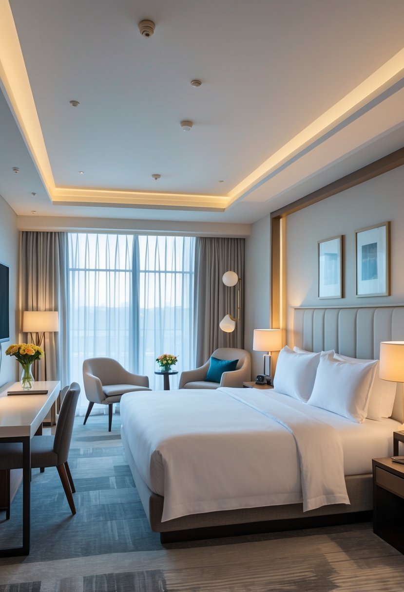 What Is a Guest Room at a Hotel? Features, Types, and Essentials 7 A clean and comfortable hotel guest room with a made bed, seating area, window with curtains, and modern furnishings.
